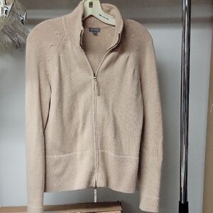 Ann Taylor Cream Knit Zip-Up Cashmere Cardigan